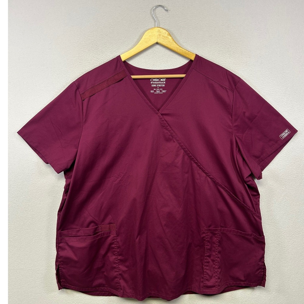 Medical Professional Cherokee Workwear Women 3XL Wine Core Mock Wrap Scrub